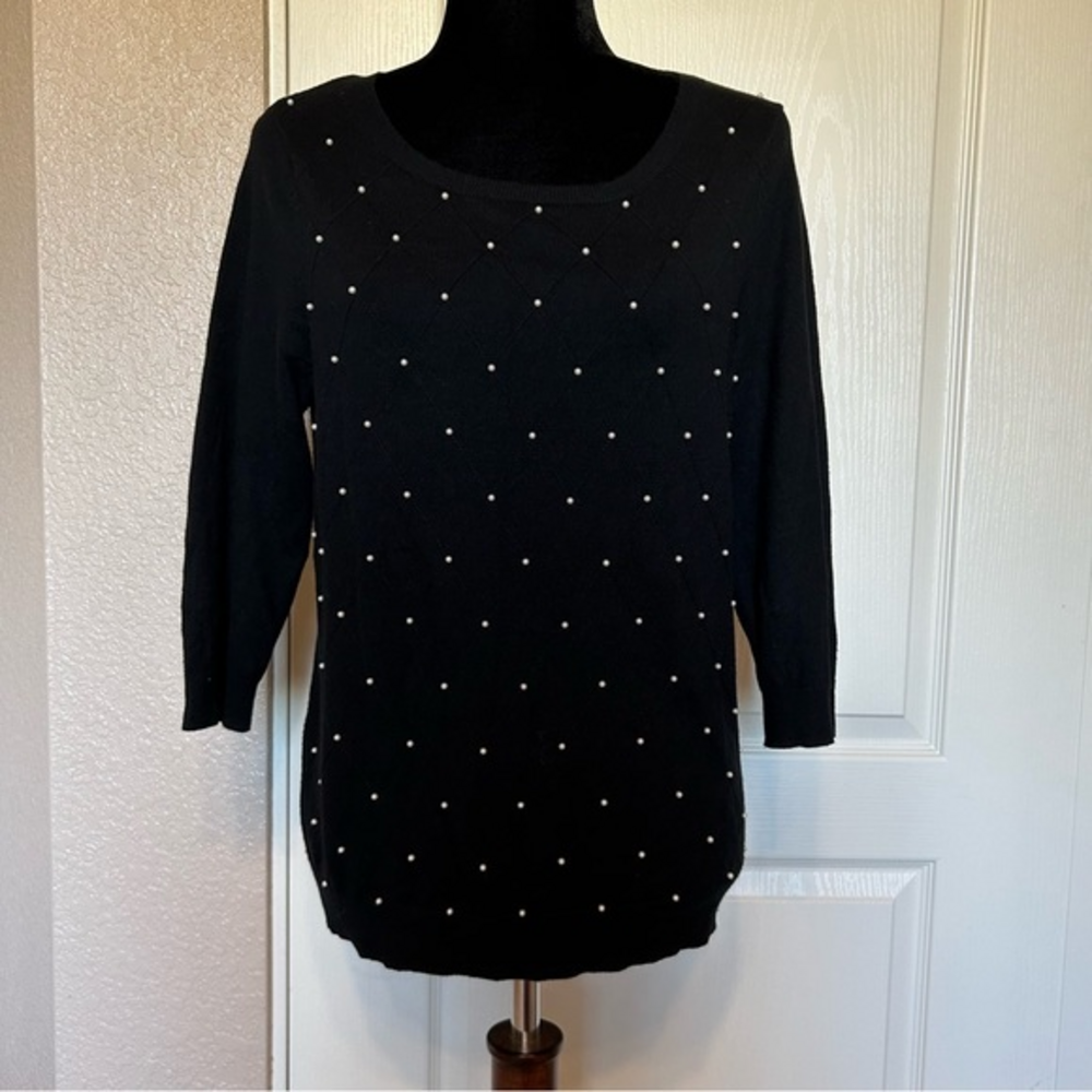 Elle Black‎ with Pearl Embellished Diamond Pattern Sweater Size Medium